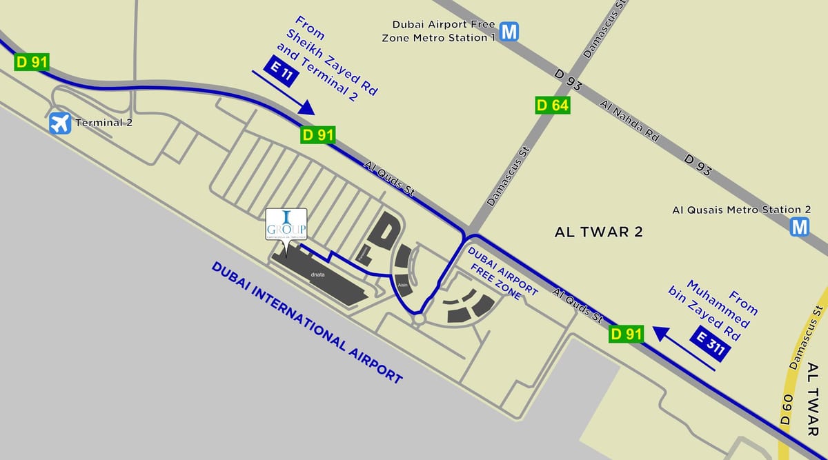 מפה של Dubai airport free zone